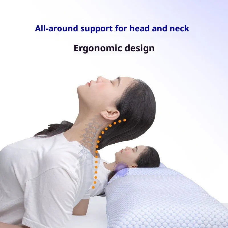 Cervical memory foam pillow 63x36x13.5cm in air layer fabric blue and white