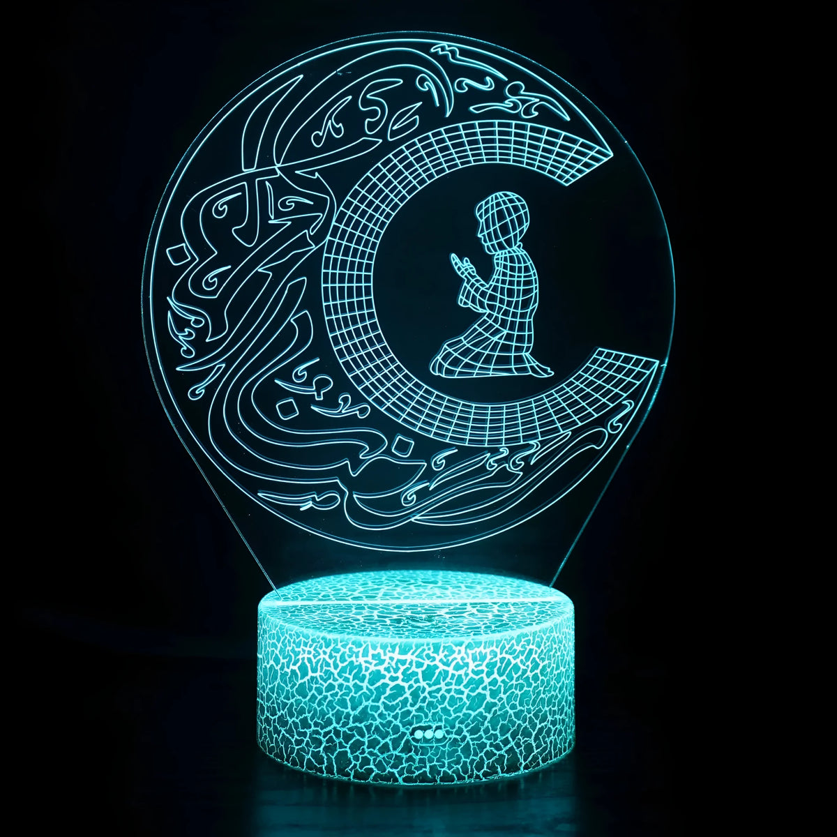 3D small LED night lamp with a black touch-sensitive base showing colourful lighting effects.