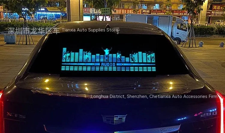 90cm by 25cm car voice control rhythm lamp with EL electroluminescent panel showing music-synchronised lighting patterns