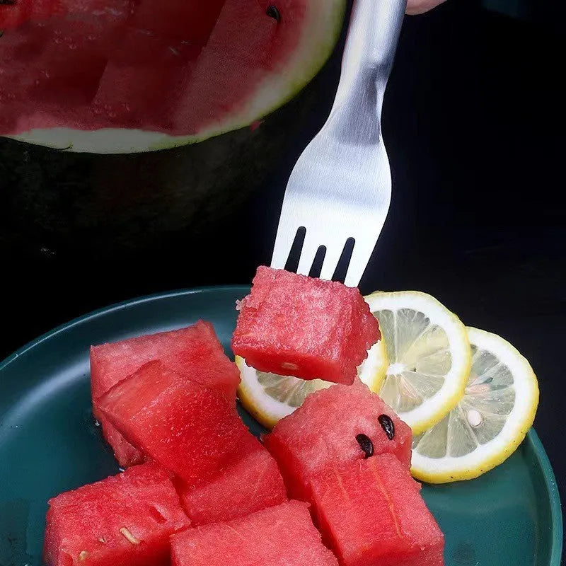 2-in-1 stainless steel watermelon slicer fork 26cm silver kitchen fruit cutting tool