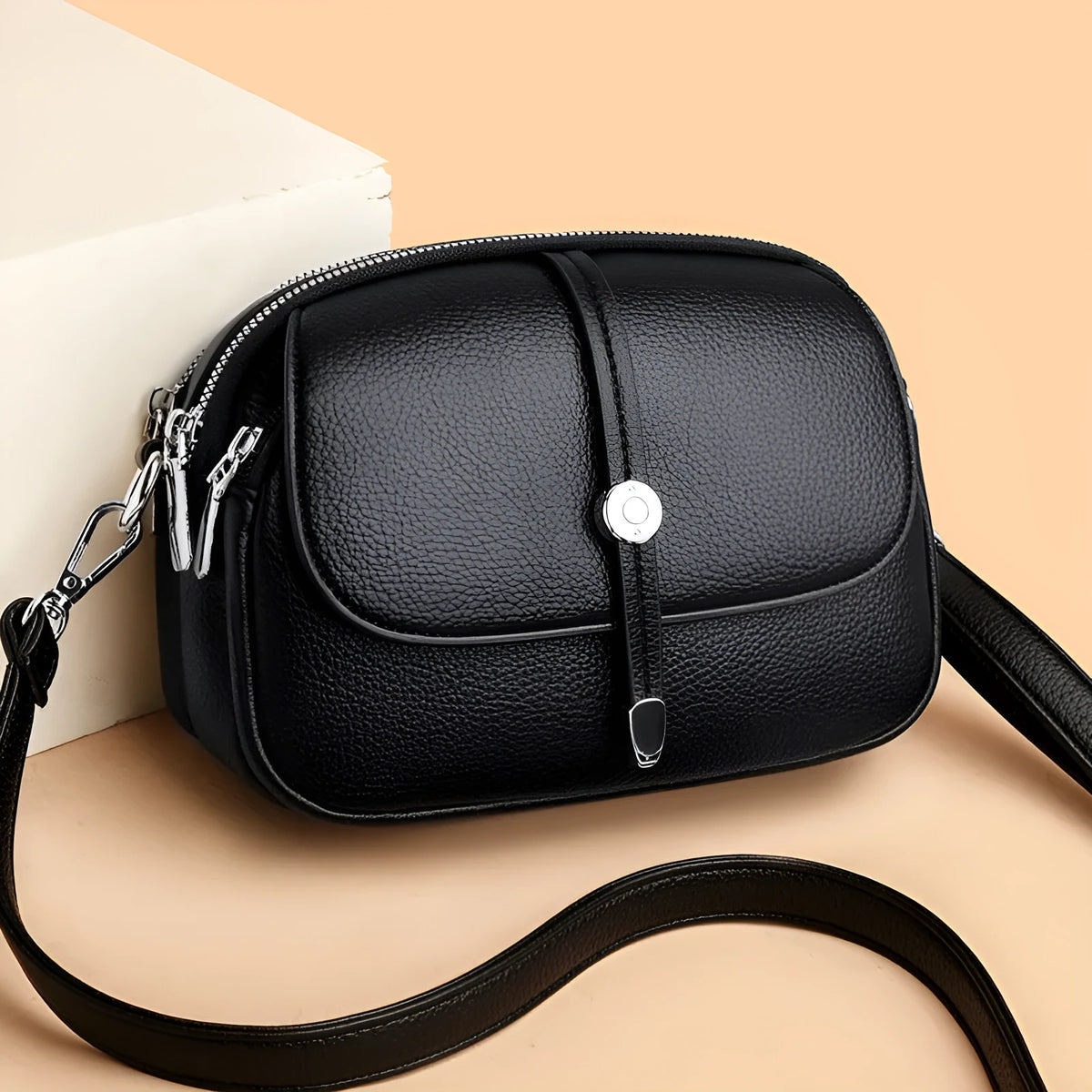 City Simple women's crossbody shoulder bag in soft PU, oval shape, black 2545 colour