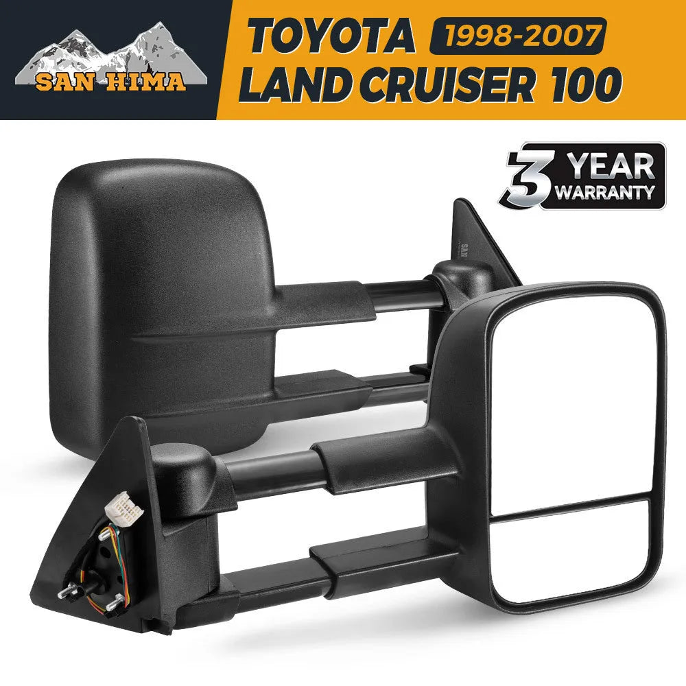 Black foldable rearview mirror replacement kit for Toyota Land Cruiser 100 1998-2007 models
