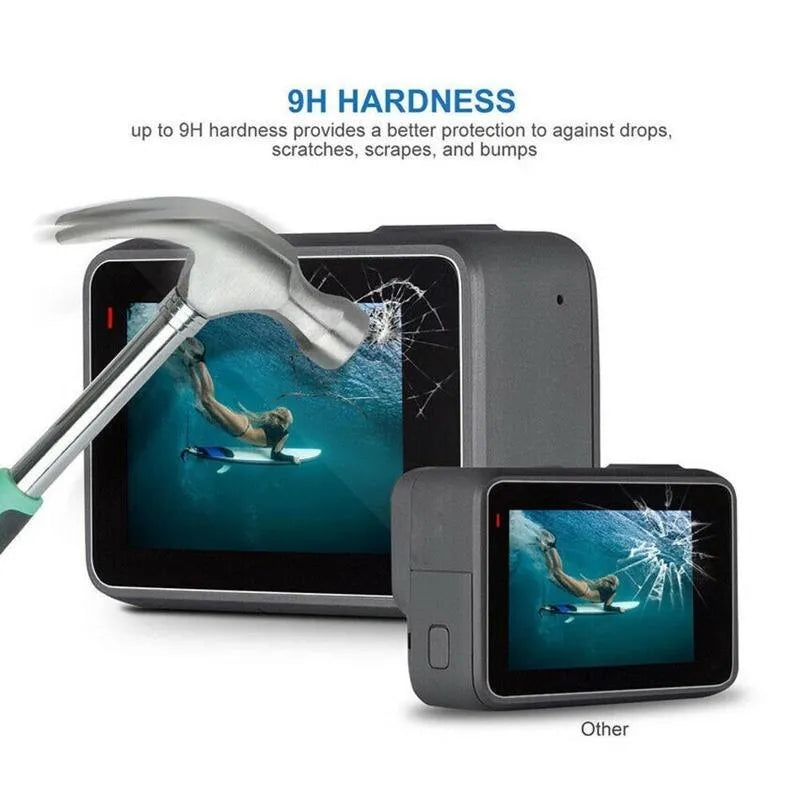 Transparent tempered glass lens and LCD screen protector set for GoPro Hero 5, 6, and 7 cameras
