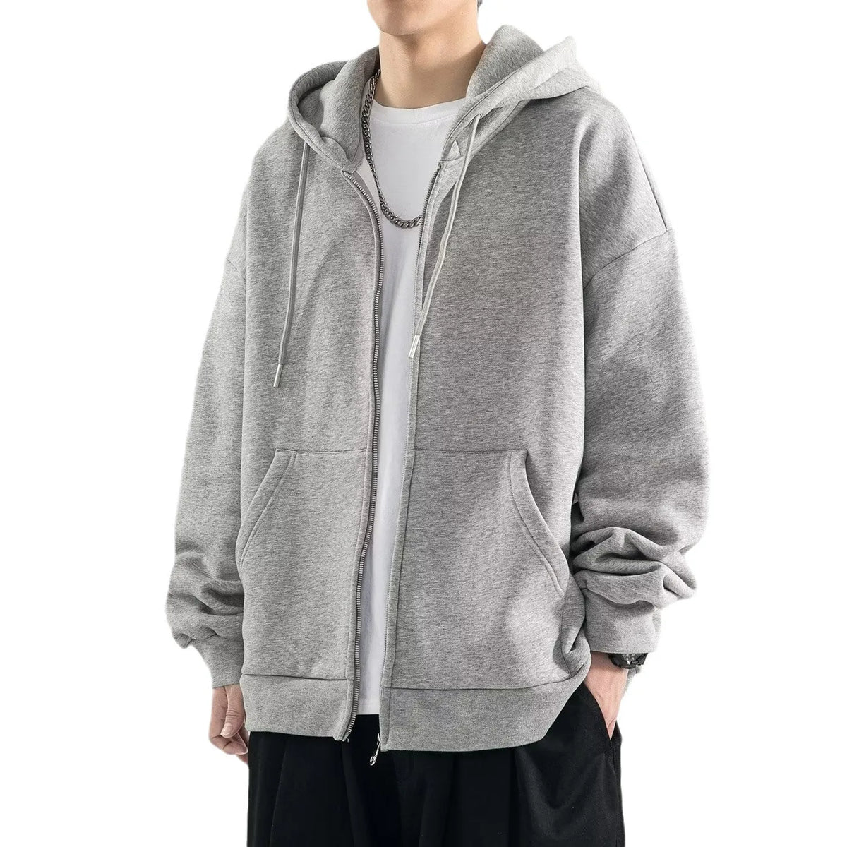 Unisex hooded jacket in apricot, dark grey, dark blue, black, light grey or brown, sizes M to 5XL, polyester blend casual top