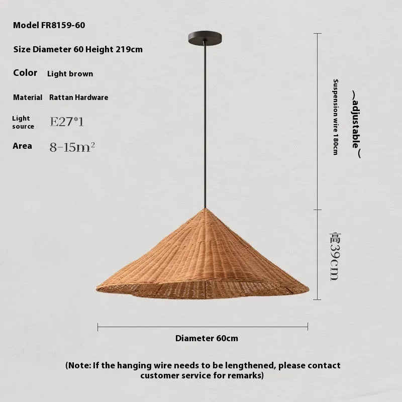 Silent Style woven rattan ceiling lamp in natural colour, shown in 50cm, 60cm, and 80cm diameter options.
