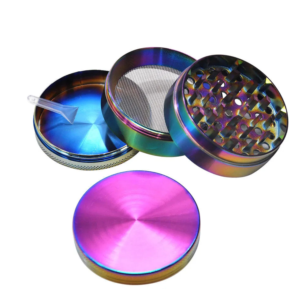 4-layer zinc alloy smoke grinder with mesh pollen screen, small portable herb and spice grinder in picture colour