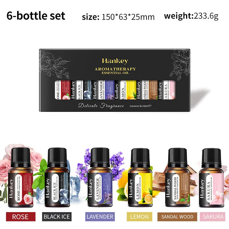 Boxed set of water-soluble aromatherapy essential oil bottles for diffuser use