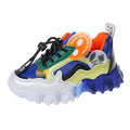 Children's colourblock wave bottom sneakers in blue or orange with PU upper, sizes 26 to 37