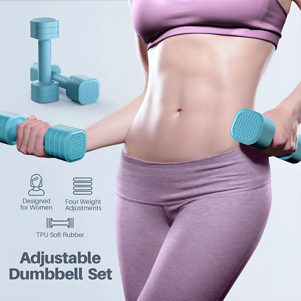 Women's detachable dumbbell set in pink, blue, black or purple with adjustable 5lb weight design