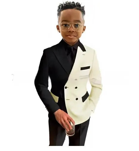 Two-piece boys suit set with jacket and trousers in multiple colour options for formal banquets