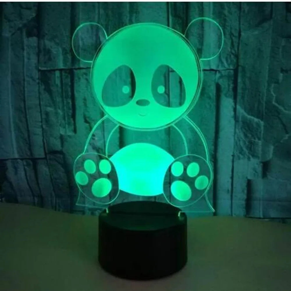 Panda 3 night light with remote control showing seven colour options on acrylic panel