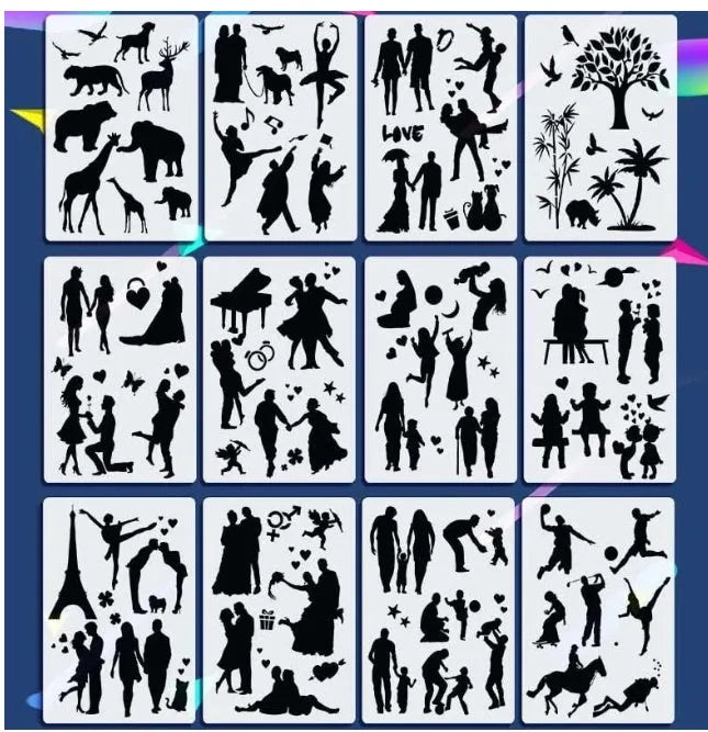 White drawing stencil set showing multiple design templates for craft artwork