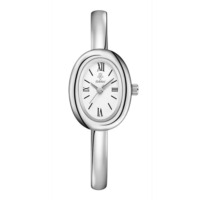Women's oval retro quartz watch with 8mm case thickness in gold colour variant