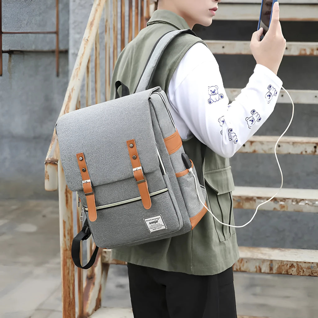 Three-piece business backpack set in Oxford cloth with curved shoulder straps, shown in wine red colour