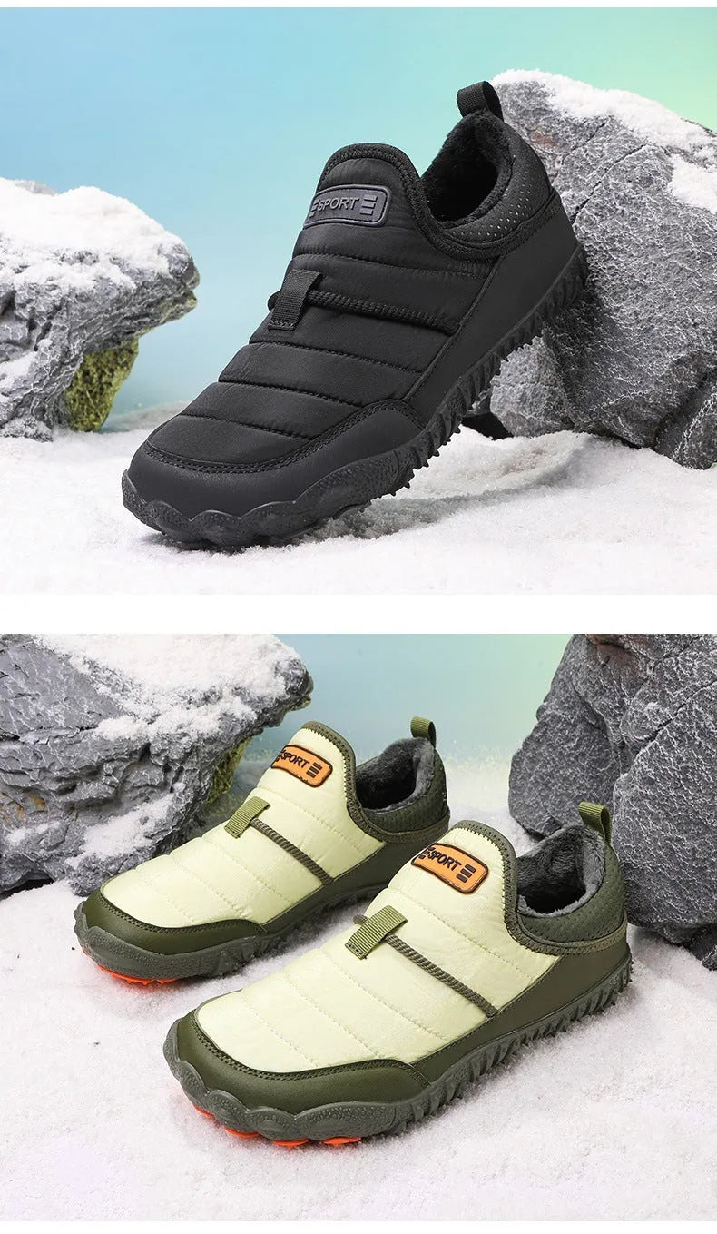Snow Boots for Outdoor Couple Leisure with Non-slip Rubber Sole, Anti-velvet Warm Cotton Lining, Round Toe, Umbrella Cloth Synthetic Leather Upper for Men and Women, Sizes 36-46 in Black, Brown, Camel, Fruit Green