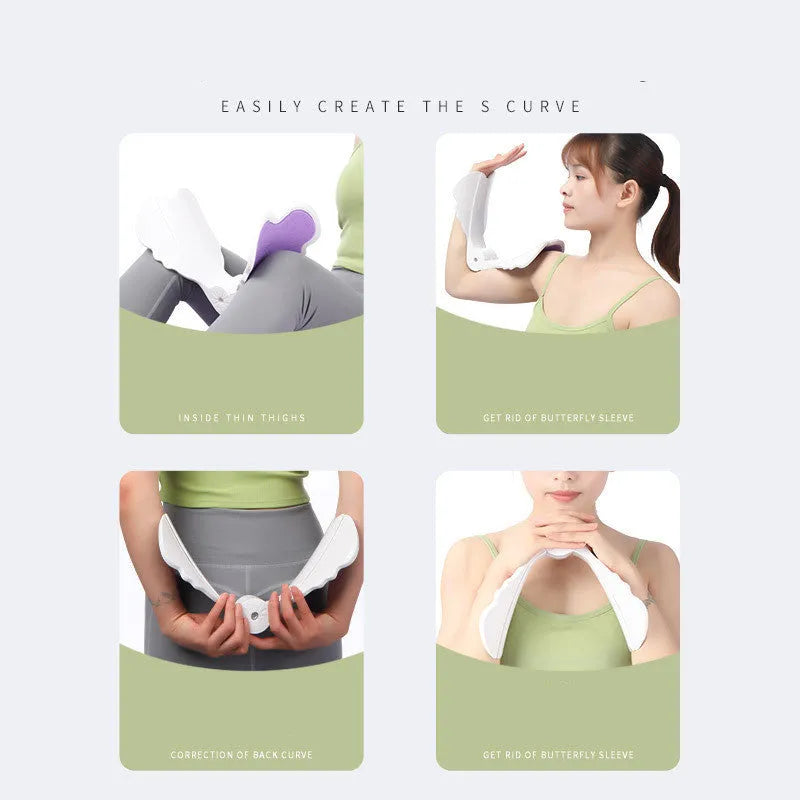Pink ABS silicone pelvic floor hip trainer 27cm on white background with exercise pose diagram
