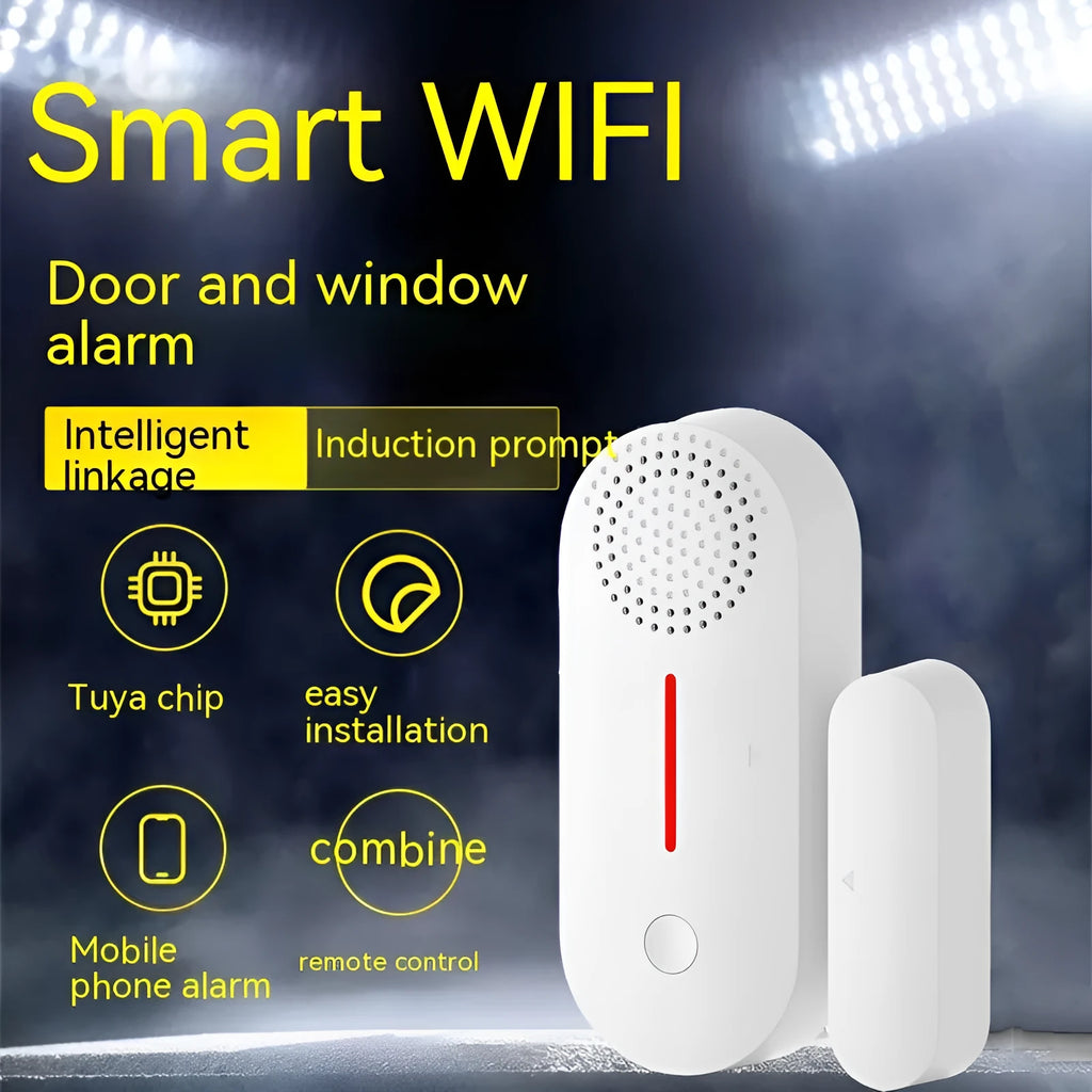 WiFi door magnetic sensor alarm with wireless connectivity and magnetic contacts for security
