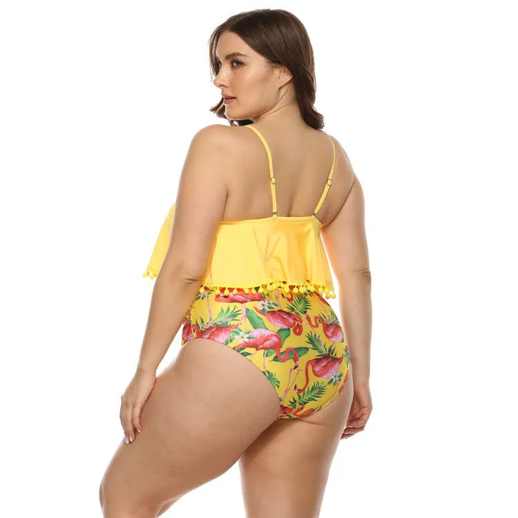 Yellow plus size bikini set with chest pad and no steel support, available in M, XL, 2XL and 3XL