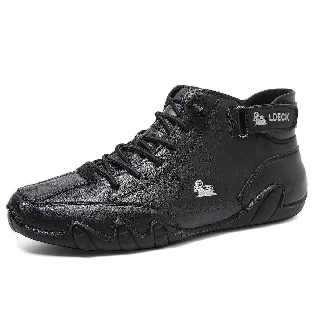 Octopus brand men's high-top ankle boots in khaki, grey, or black with a round toe and rubber sole.