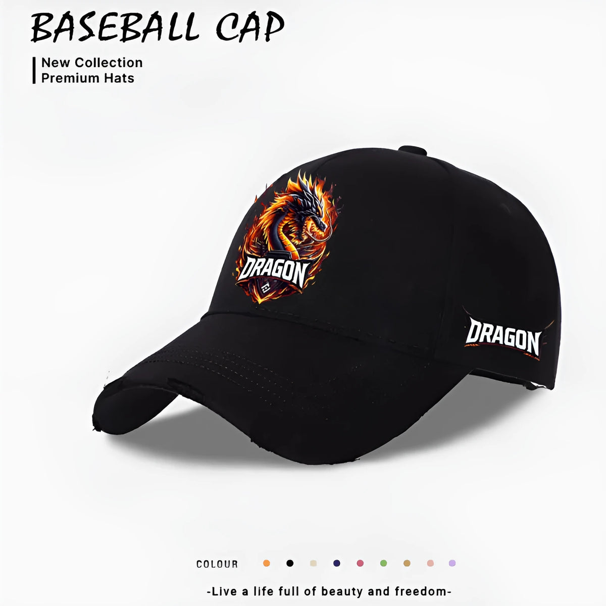 Men's plain polyester casual baseball cap in Beige, Black, or Blue, single hat