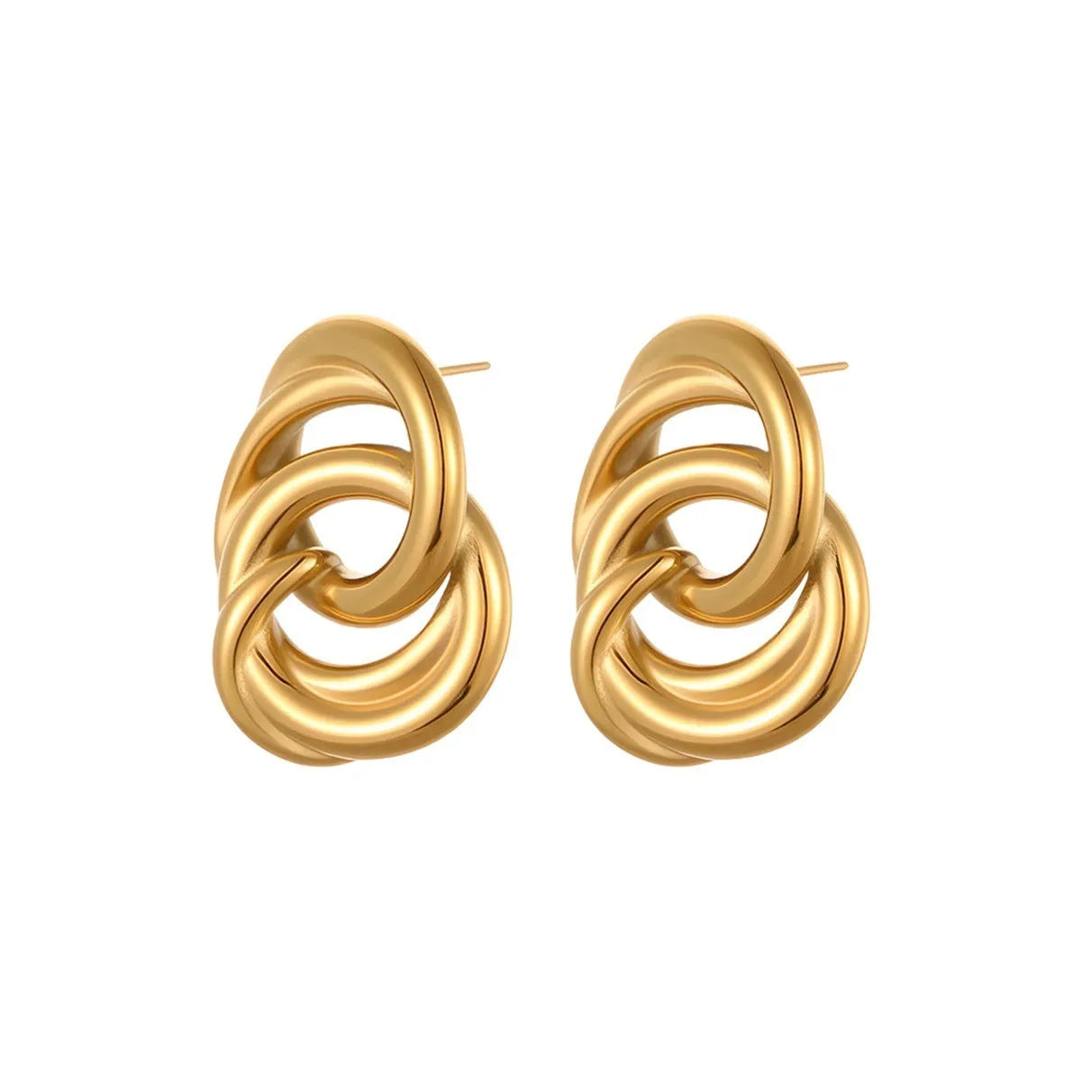 Gold geometric stud earrings with 18K electroplated finish on stainless steel