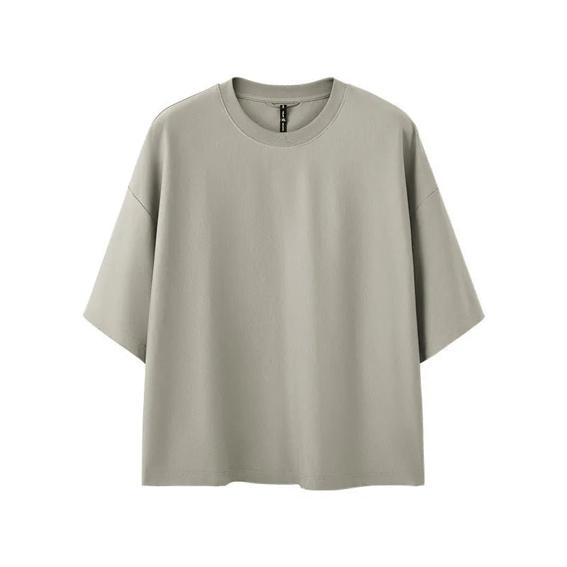 Men's sand grey loose fit short sleeve pullover with regular sleeves