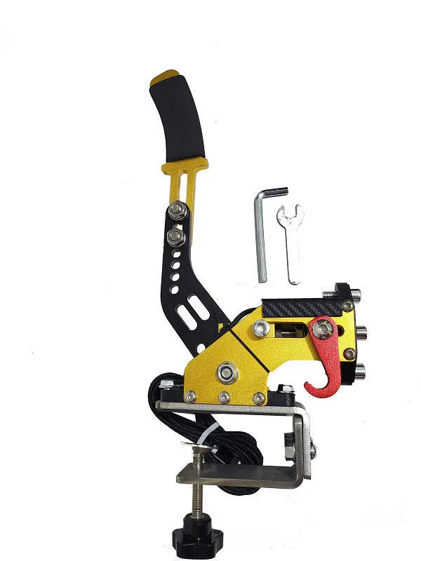 Aluminum and stainless steel linear handbrake with clamp for racing simulators compatible with G29 and T300RS