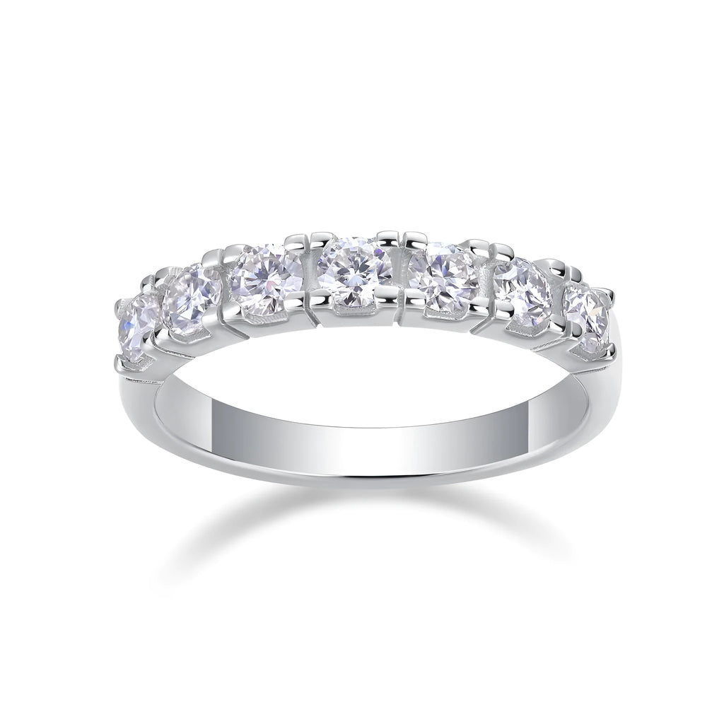 Lucky wedding ring set with 0.1-carat moissanite, S925 silver platinum plated band, sizes 5 to 9, gift box