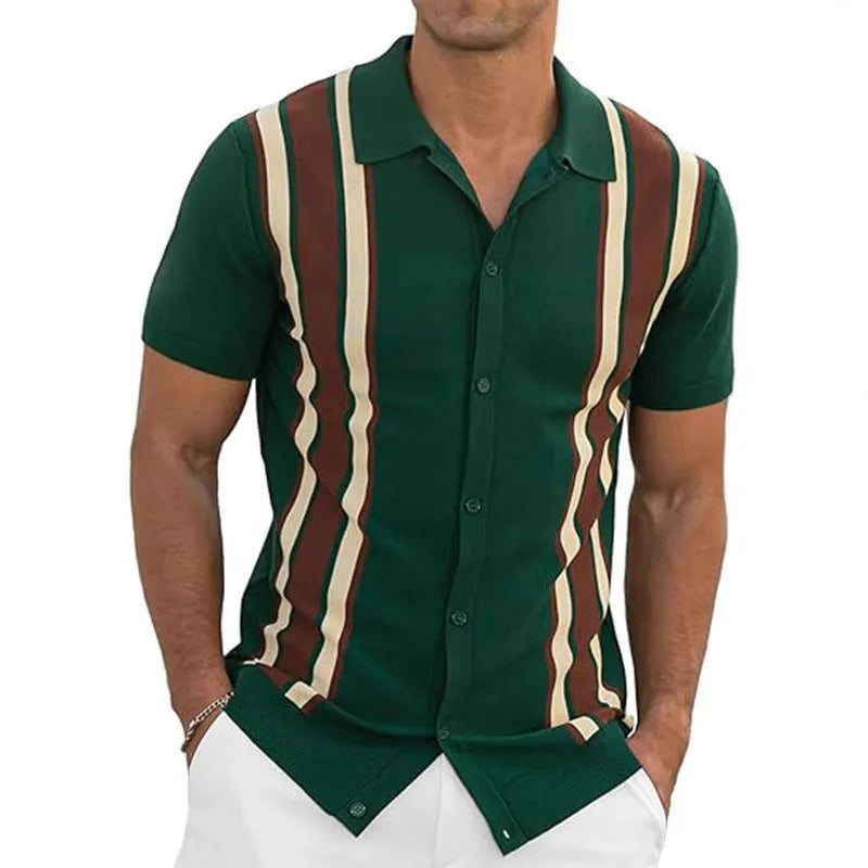 Men's summer short-sleeved polyester cardigan shirt shown in a single colour option against a plain background