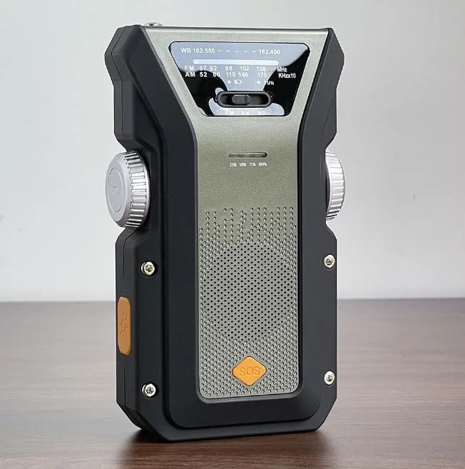 Solar hand crank radio flashlight in silver gray or army green, ABS body, 4000mAh battery, LED strong light, 16x9.12x4.84cm