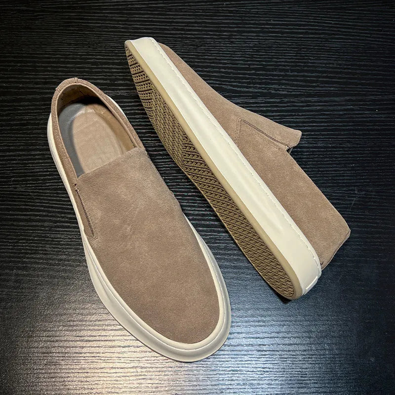 Men's grey casual shoes with round toe and rubber sole