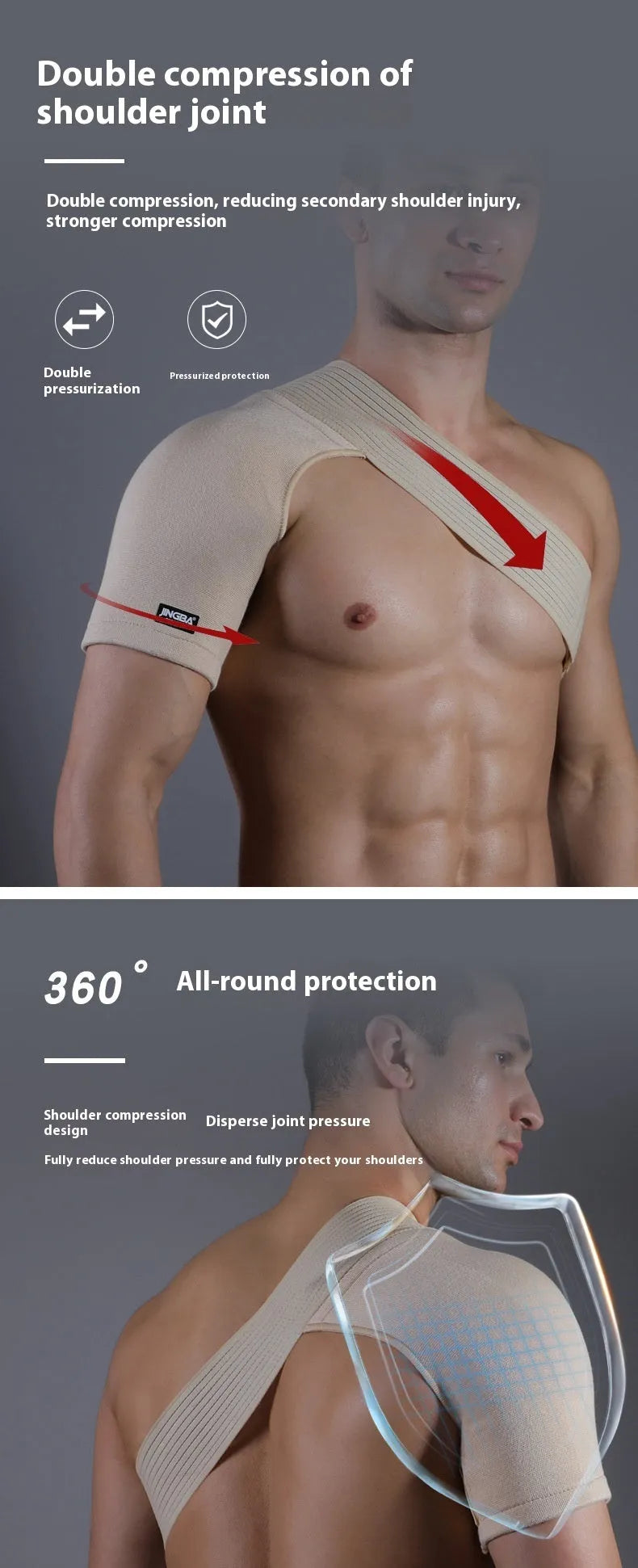 Adjustable one-shoulder sports support strap in skin colour, breathable protective gear for basketball, weightlifting, and running.