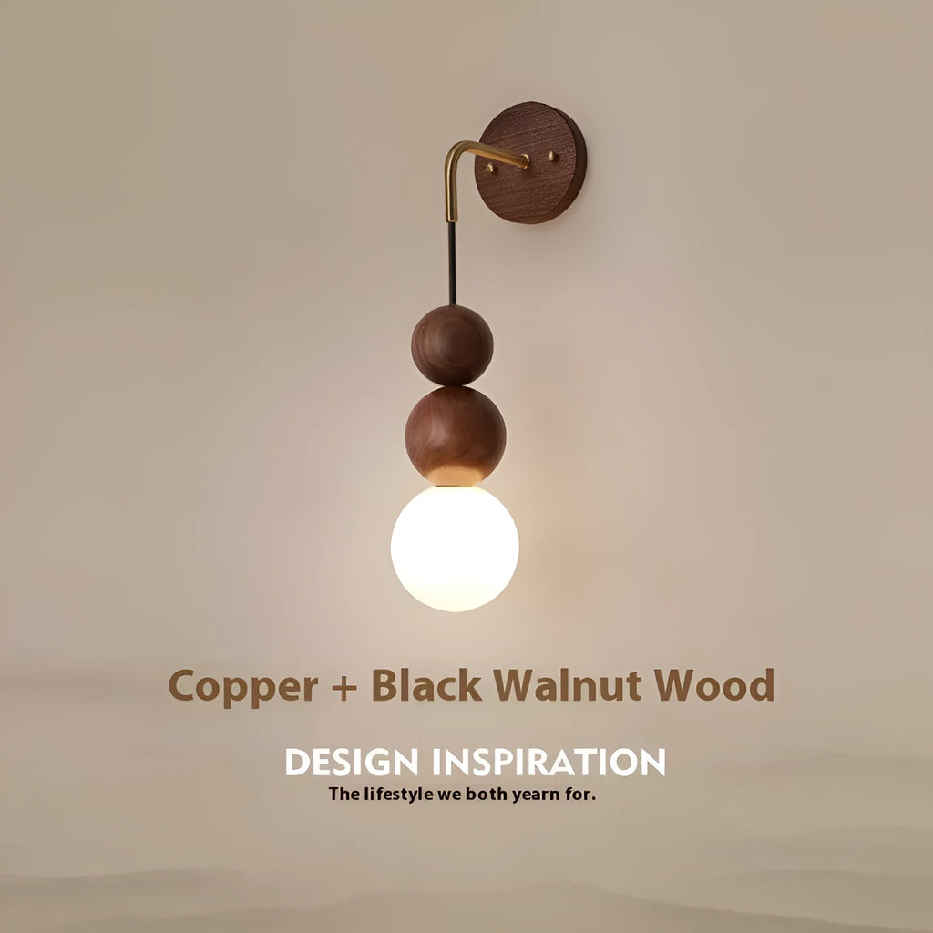 Circular wood and copper wall lamp with tricolour lighting, 10cm diameter