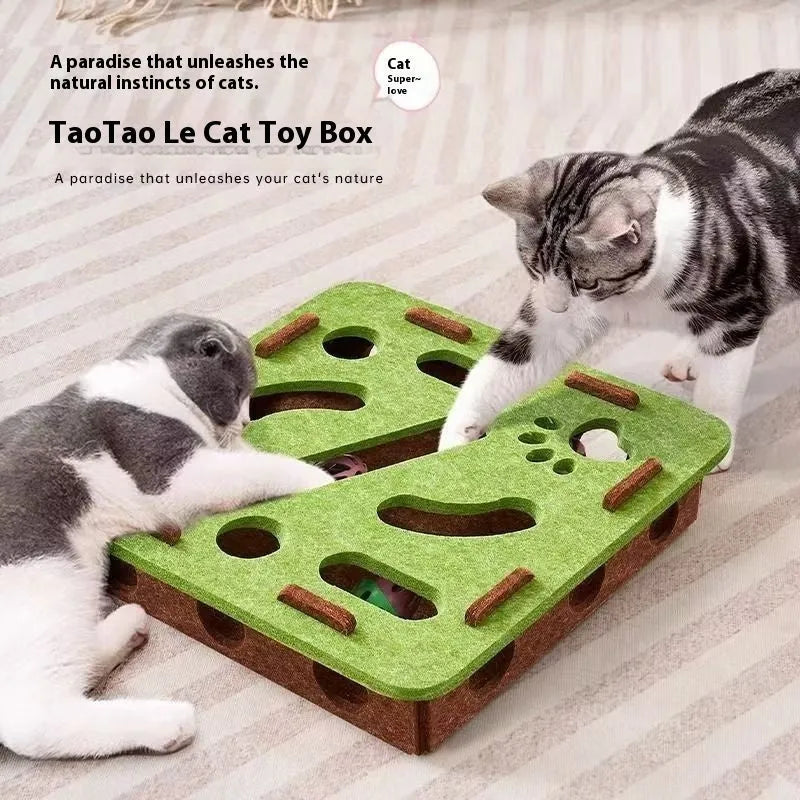 Green brown felt cat toy box with 30cm sides for scratching and play