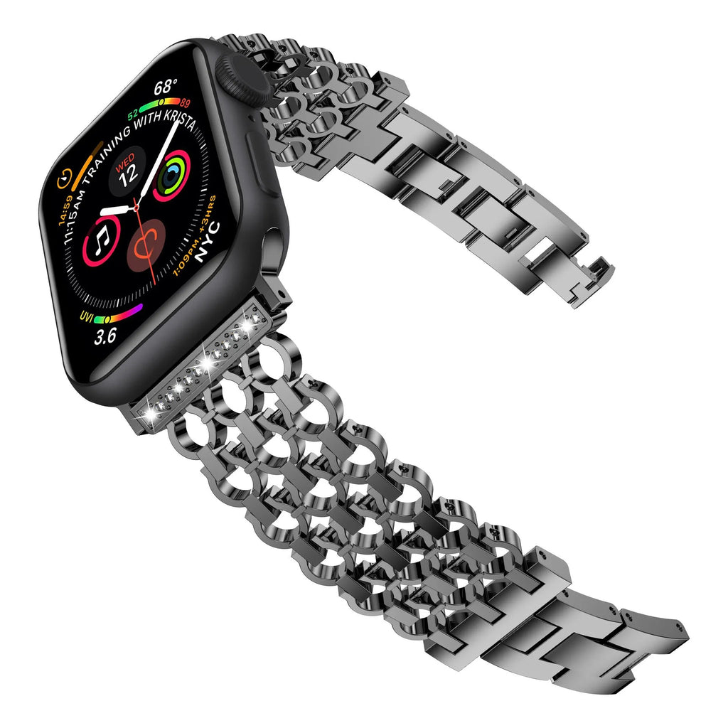 Stainless steel mesh watch strap for iWatch in black, rose gold, or silver