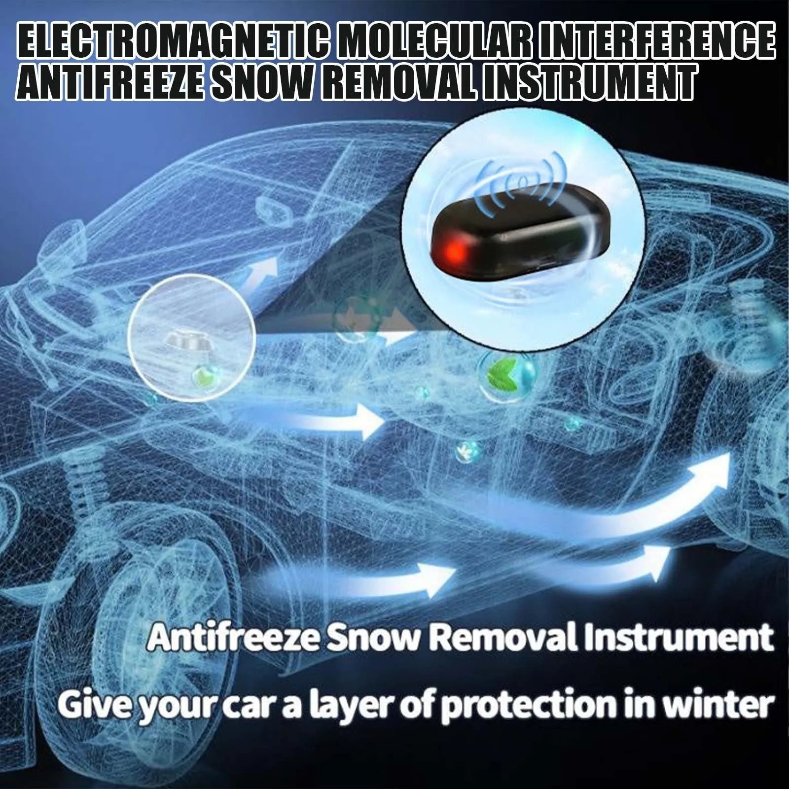 Black handheld car windscreen de-icer tool for melting ice and snow on vehicle glass.