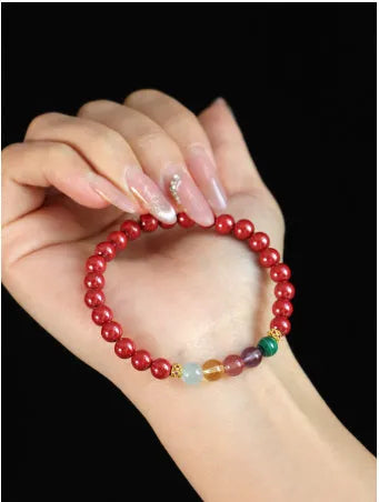 Purple gold cinnabar crystal string beads handcrafted bracelet 4mm or 6mm couple style