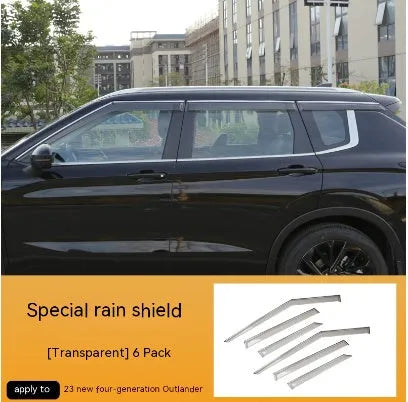 23 New Outlander window deflector 6-piece set in Black Warrior style installed on vehicle