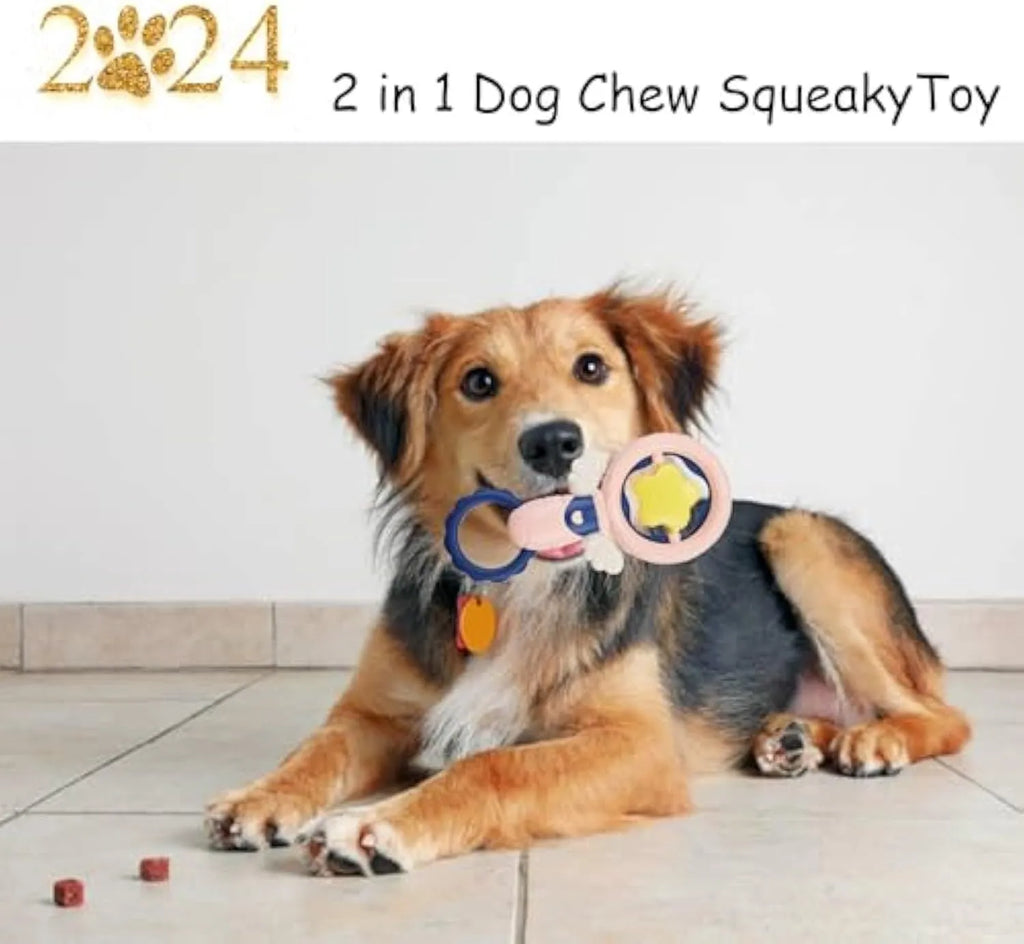 Pink interactive dog chew toy set for large breeds with dental cleaning ridges and squeaker