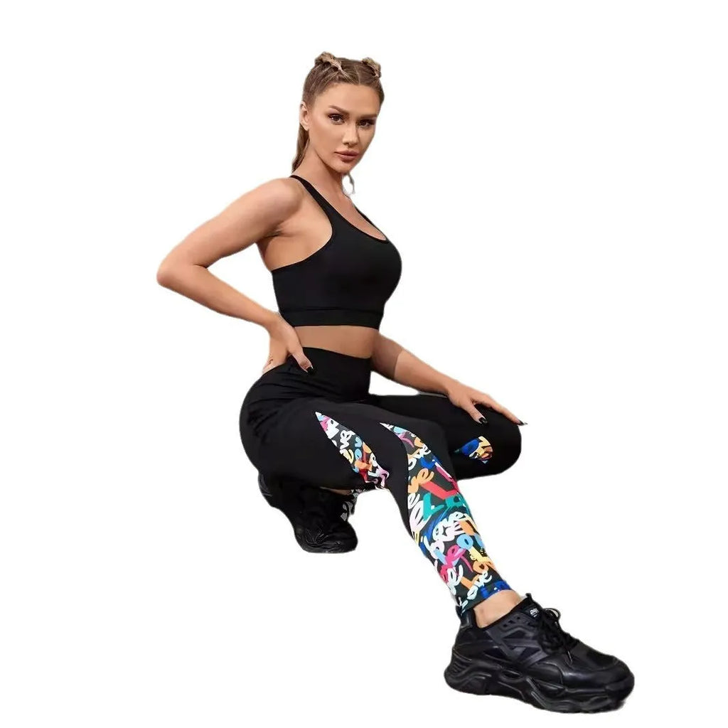 High waist tight sports yoga pants polyester cropped leggings with pocket, black ribbon colour options