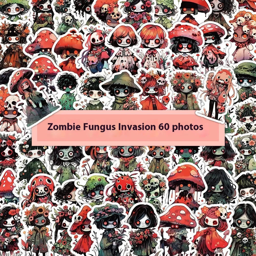 Little zombie stickers horror scarecrow waterproof decals 60 sheets 3-8 cm zombie fungus invasion