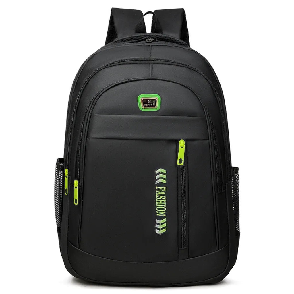 Oxford cloth business backpack with airpillow straps showing 20-35L capacity and sewing line detailing