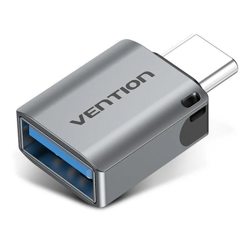 USB 3.0C male to female OTG adapter in grey aluminium alloy with lanyard