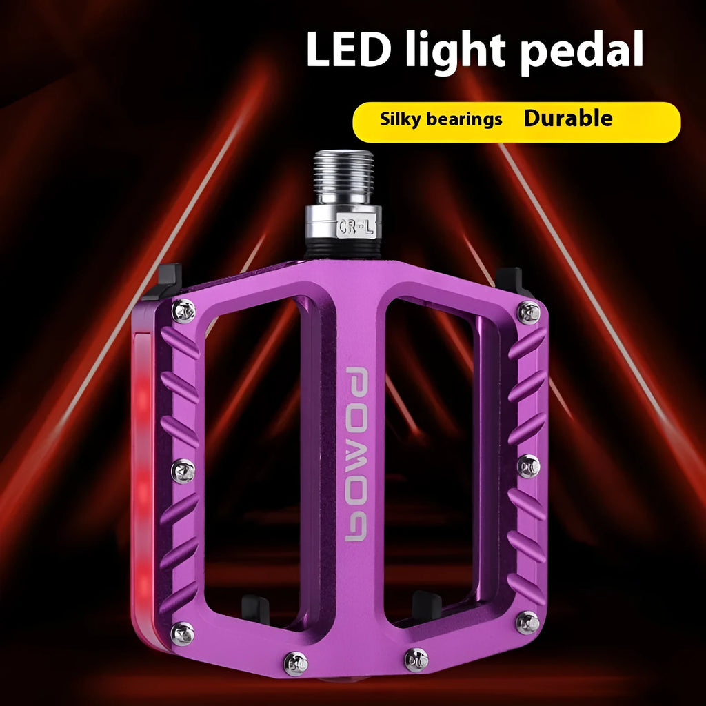 Aluminium alloy bicycle pedals with 710LED lighting in black, gold, purple, red, and titanium colour options