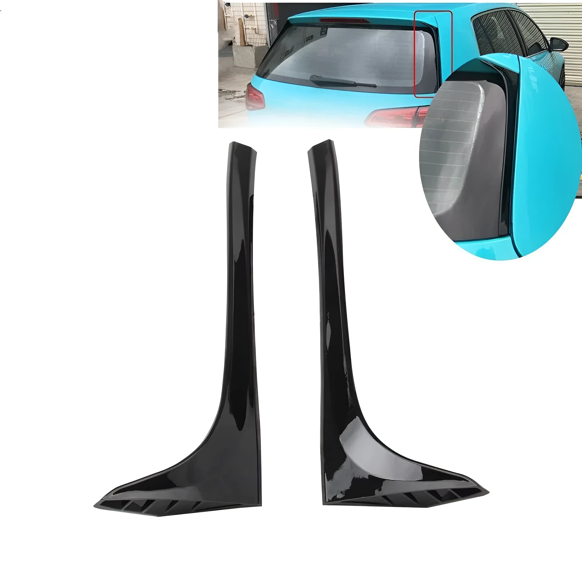 Glossy black ABS plastic rear window side spoiler wing for Volkswagen Golf 7 MK7 car.