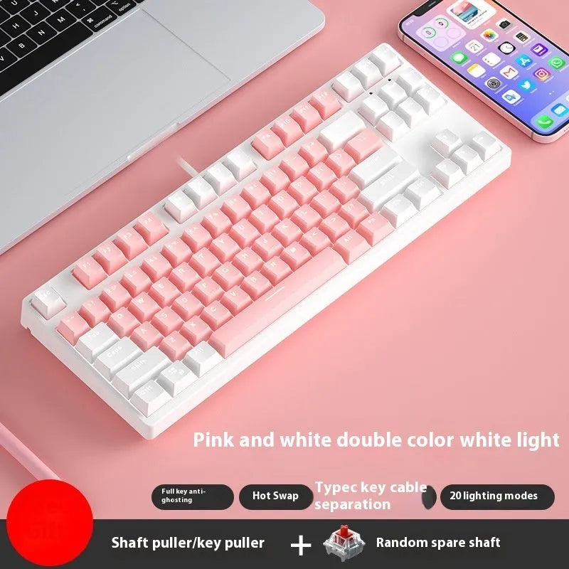 87-key wired mechanical keyboard with hot-swappable switches showing multiple colour combination options