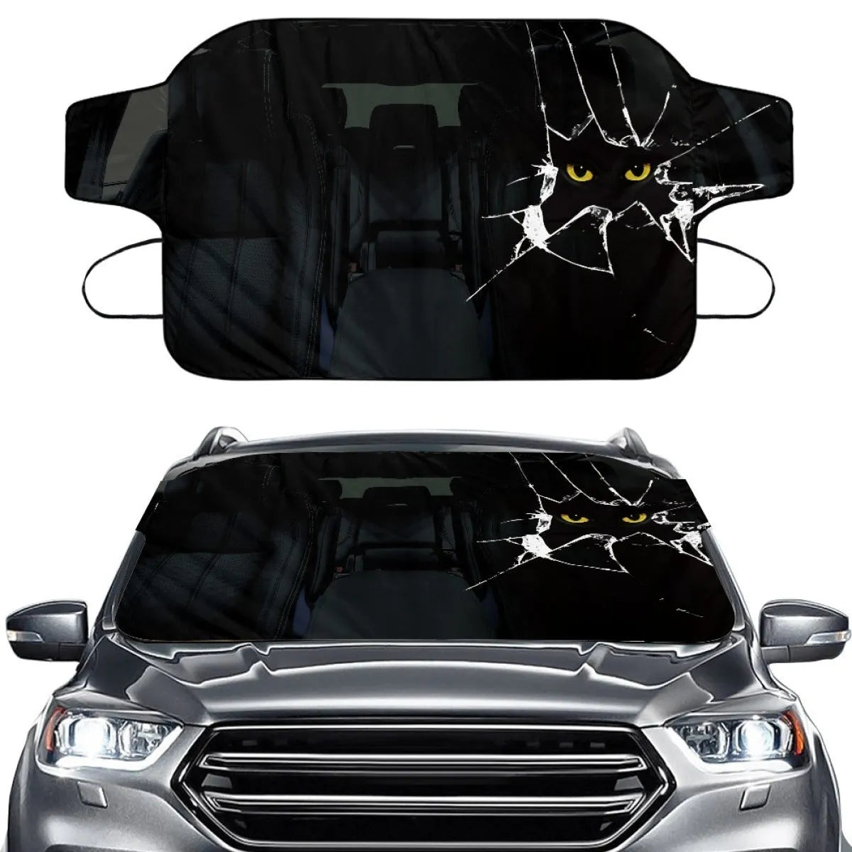 Car snow protection front gear made of aluminum film foam polyester fabric with lanyard installation system