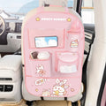 Car seat back storage bag and anti-kick cushion in leather, Bear or Bunny design, supplied as one storage bag