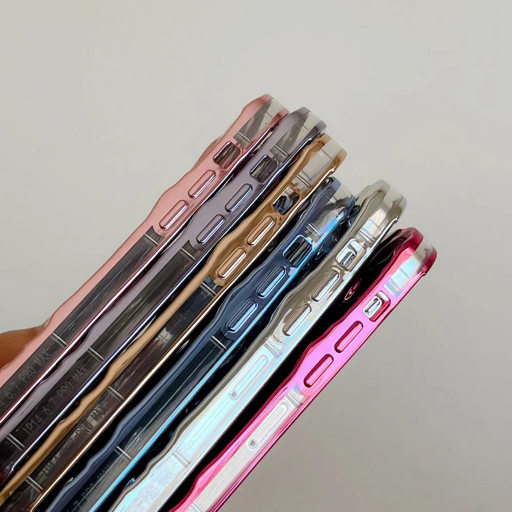 Three-dimensional pleated electroplated TPU phone case for Apple iPhone in pink with fall protection