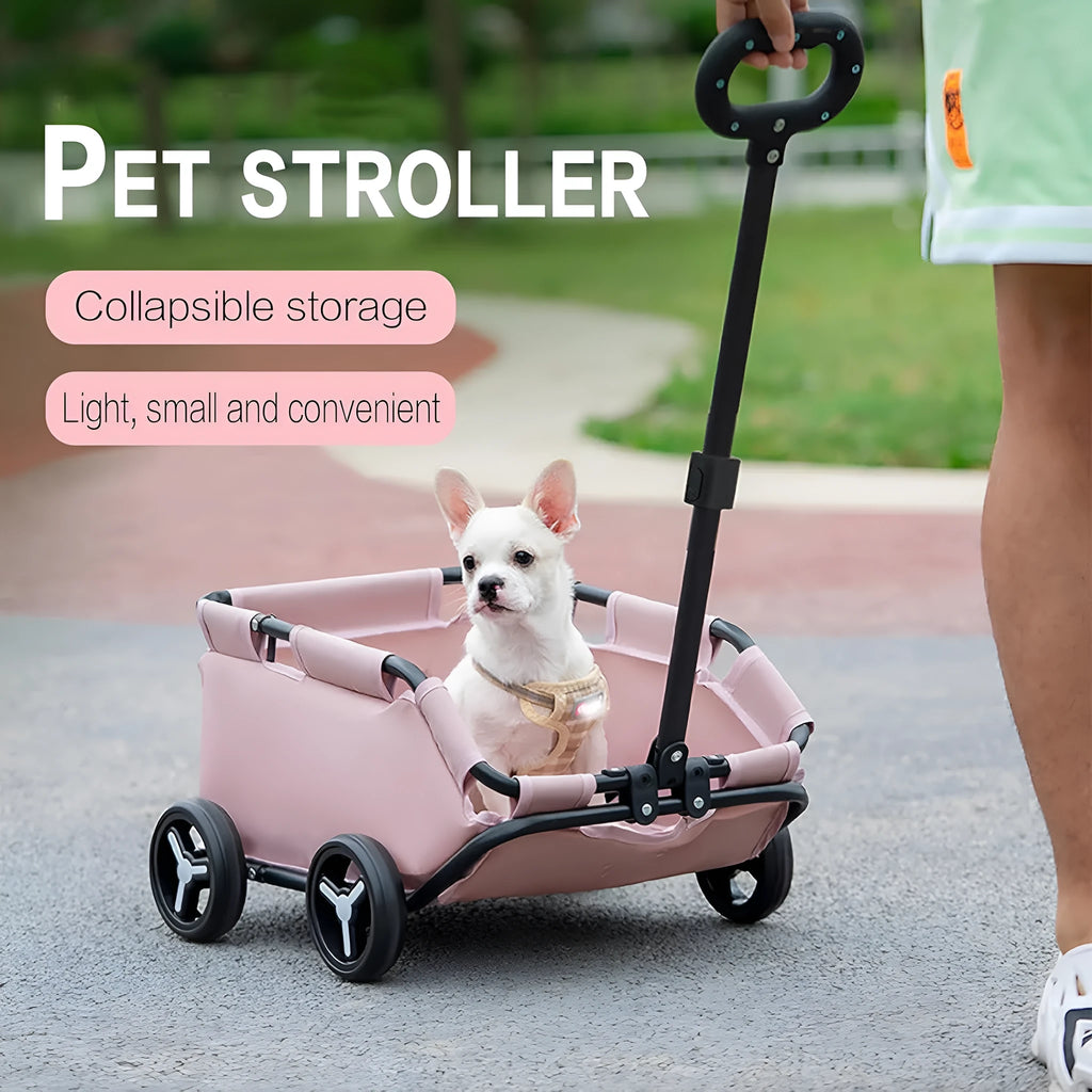 Foldable pet stroller for dogs and cats, Oxford cloth and metal, 35x51x31cm, in black, dark grey, pink, red, or green.